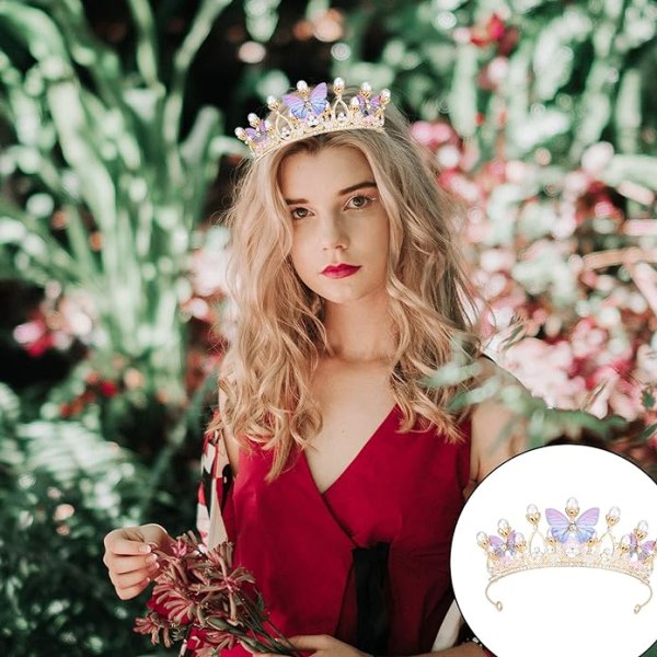 Jenter og kvinner krystall tiara sommerfugl blomst perle rhinestone dronning brude kostyme bursdagsgave