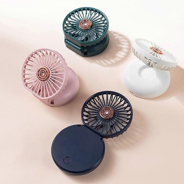 Håndholdt Ventilator, Bærbar Halsventilator, Foldeventilator, 3-Hastigheds Ventilator USB Genopladelig Ventilator Sødt Design Ventilator (Dybt Blå)