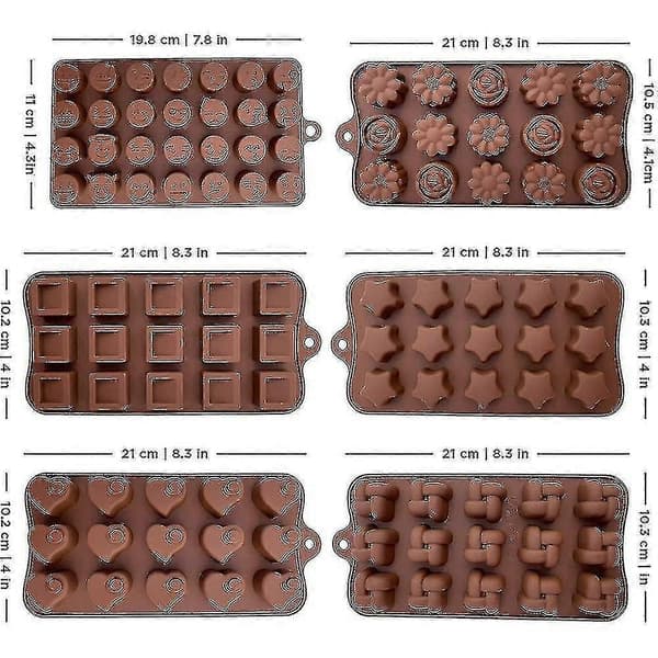 6 Stykker Kakeform Multi Stil Silikon Sjokoladeform L Baking