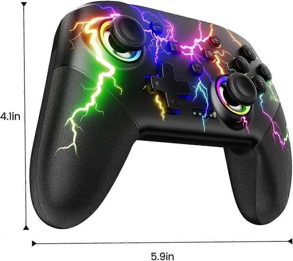 Controller Kompatibel med Switch/Windows, RGB Lyn Programmerbar 1000mAh Trådløs Pro Controller med One Key Pairing Wake Up Vibration Turbo