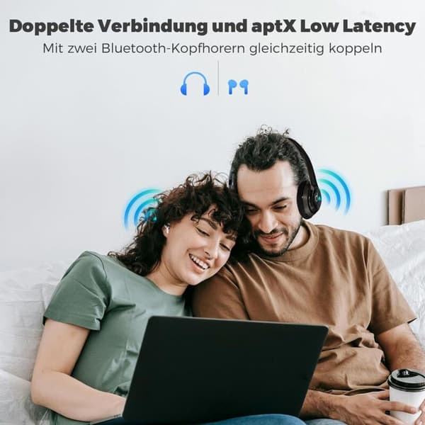 Bluetooth 5.3 senderadapter, dobbelt enhedsforbindelse, TV-sender med 3,5 mm AUX-indgang, kompatibel med mobiltelefoner, billydsystemer og