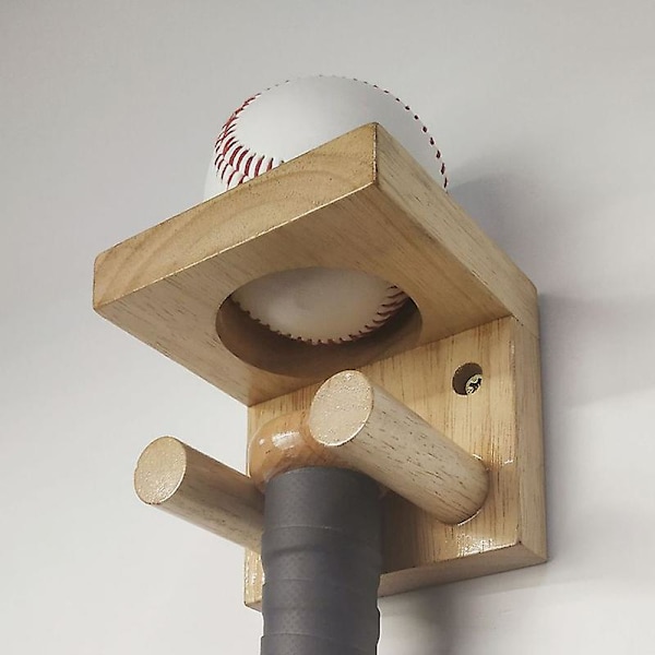 Naturlig Bat og Bold Holder i Fuld Størrelse Softball Holder Vægmontering Træ Display Husholdning