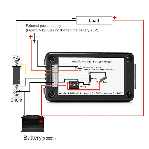 PZEM015 Digital DC 0-200V Spænding Strøm med 200A Shunt Bilbatteri Tester Voltmeter Monitor 12V 24V 48V