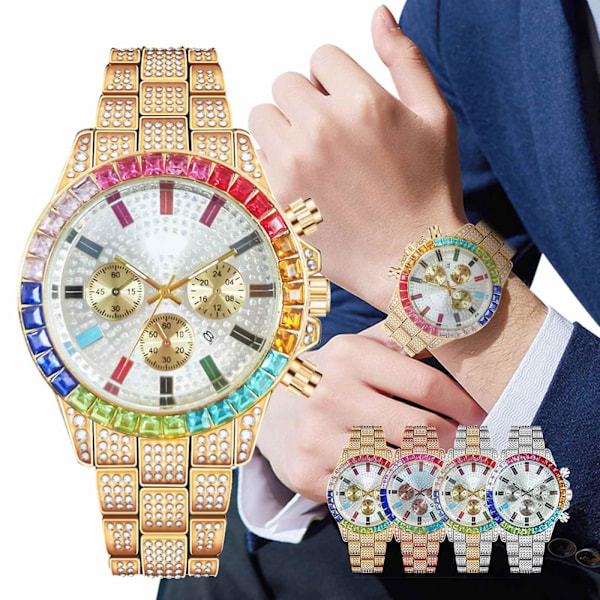 Chronograf Kvartsur  - Guldton/Regnbue Rhinestone Diamant