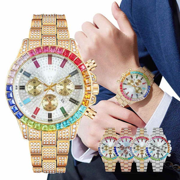 Kronograafi Kvartsikello Kulta/sateenkaari Rhinestone Timantti
