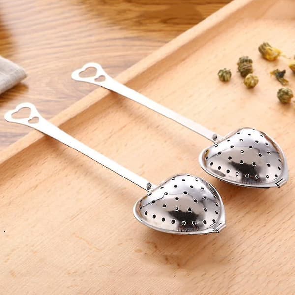 Rustfrit Stål Te-si Strainer Langt Greb Infuser Hjerteformet Te-infuser - 10 Stykker