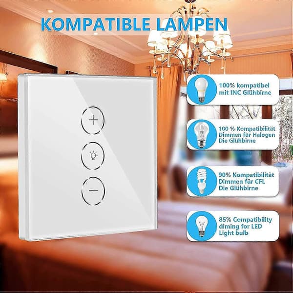 Dimmerbryter, Prosentfunksjon WiFi Lysdimmer med Tidsfunksjon, WLAN Stemme APP Kontroll Innfelt Lysdimmer