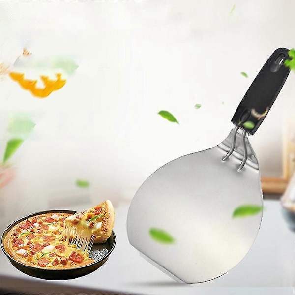 Pyöreä teräksinen pizzalapio keittiöön, kakun siirtolapio, muovikahvainen pizzalapio