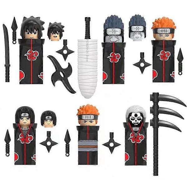 Mini Naruto Sasuke Kakashi Akatsuki Rakennuspalikat Sarja Anime Cartoon Action Hahmot Kokoonpano Tiilet Lelut Joululahjat-VÄRI: 6kpl set1