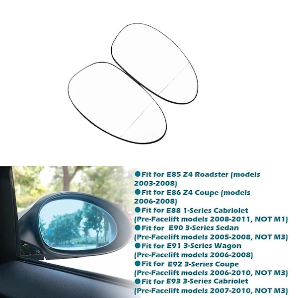 2 stk. Bilsidespejl Opvarmet Anti-dug Defroster Glas til E92 E91 E93 E90 E87 E88 E82 E81 Z4 51167145267