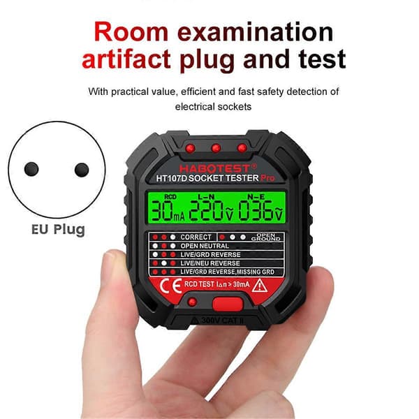 HT107 Pro Sokkel Tester Spenningstest Sokkel EU Plugg