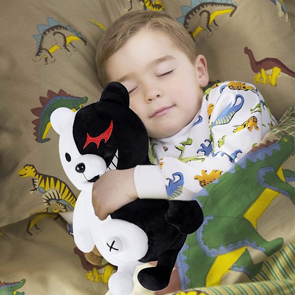 Cllayes mustavalkoinen karhu, 25 cm Monokuma-karhupehmolelu, täytetty karhupyyhe, poikien ja tyttöjen syntymäpäiväjuhlat kodin sisustukseen