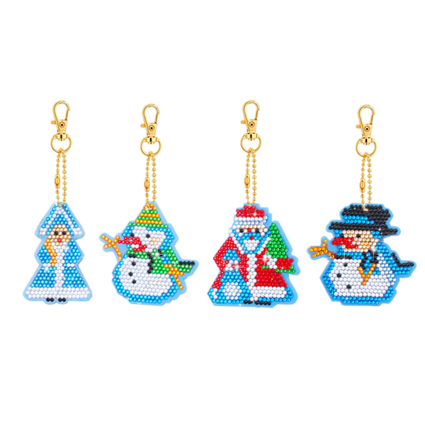 DIY diamantmålning nyckelring tecknad julväska hänge 5D-QC037 snögubbe (set om 4)
