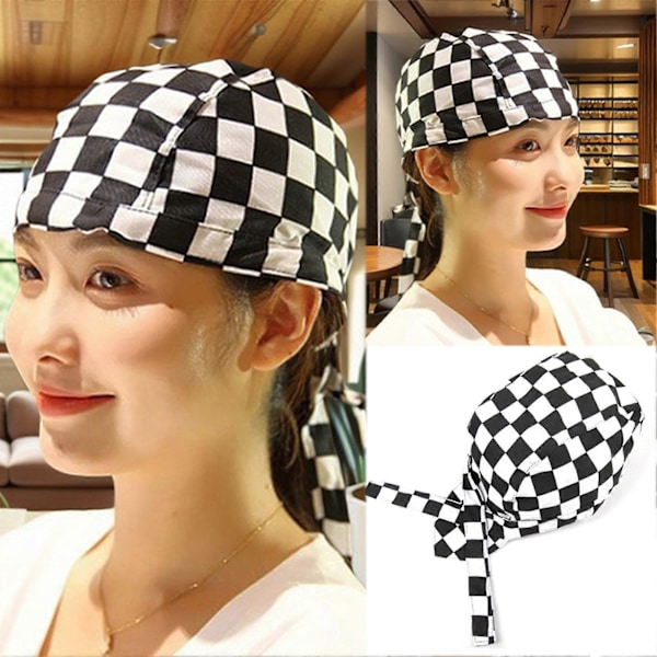 Unisex Kokkehatt Fremoverhatt Pirathatt med Klaff Hurtigmat Kjøkken Arbeidslue Svart og Hvit Rutete Design
