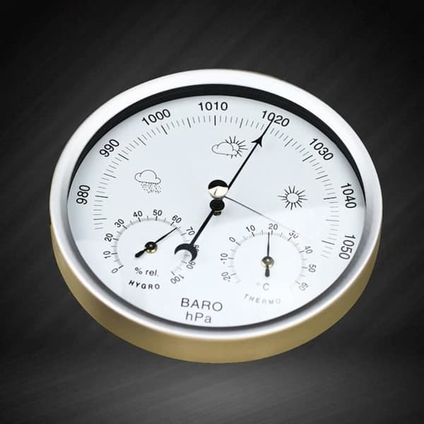 Vejrstation - Termometer - Barometer - Hygrometer - Rustfrit stål - Ø14 cm