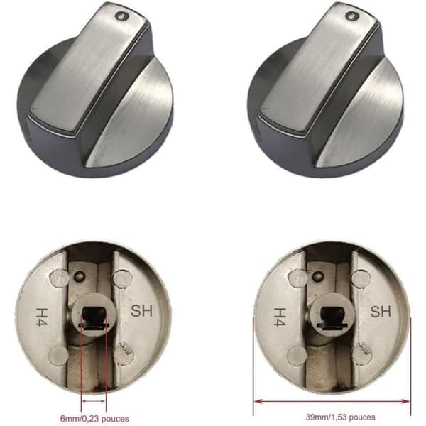 Sæt med 4 universelle metalgaskomfurknapper til gaskomfurer - 6 mm