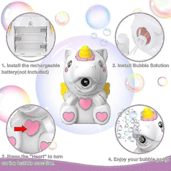 Bubbelmaskin för Barn, Automatisk Bubbelblåsare Leksak för Pojke Flicka Småbarn, Enhörning Bärbar Bubbelblåsare med Bubbelvätska för Inomhus Utomhus