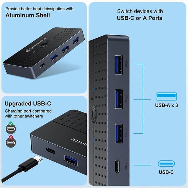 USB3.0 Datorer Delnings Switch Box 2 in 4 Out KVM 2x4 USB 3.0 Switch Selector för Tangentbord Mus