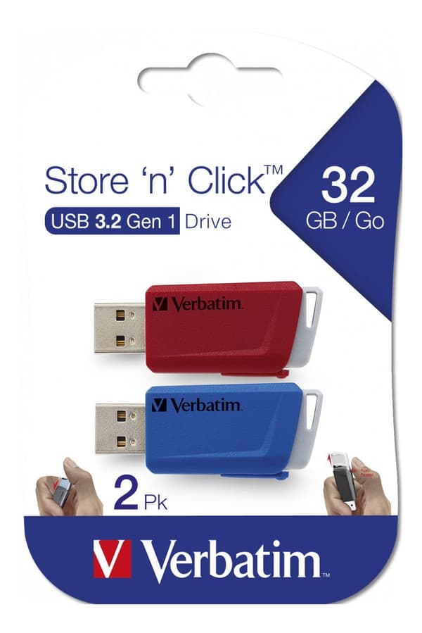 Store N Click USB 3.0 2x 32GB punainen ja sininen