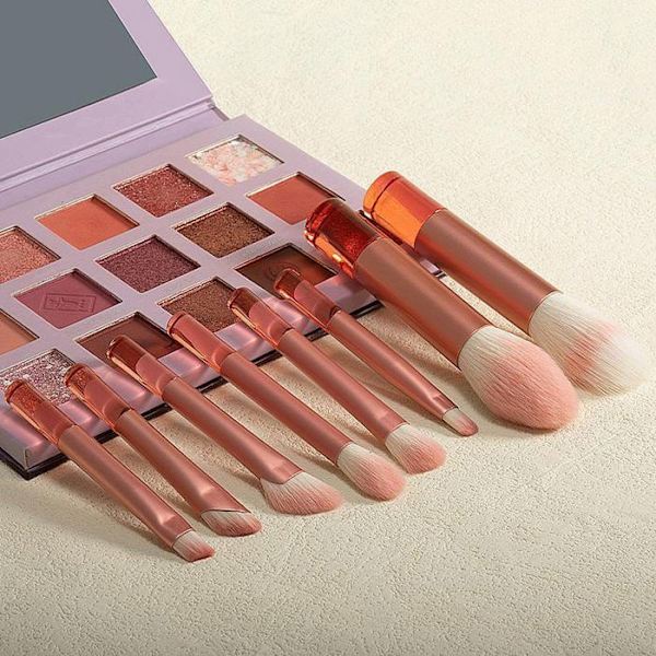 Makeupbørstesæt, 8 dele, bærbare rejsepudderbørster