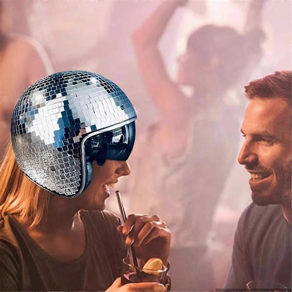 Disco Ball Hjälm Glitter Speglar Glas Punk Kostym Hatt med Infällbart Visir Disco Ball Hatt för B