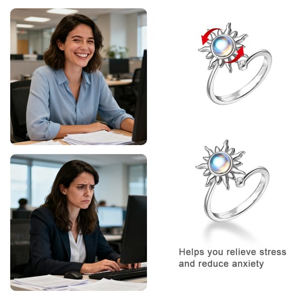 Justerbar anti-stress ring med drejelig blomst Sølv