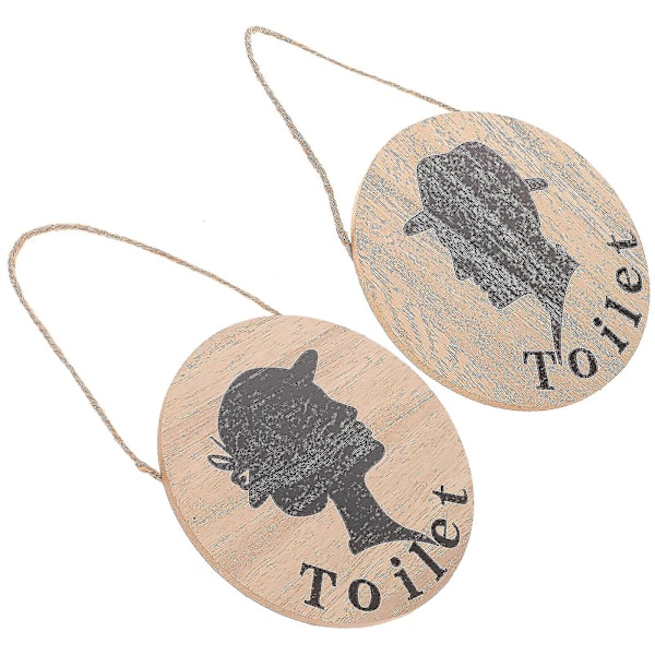 2 st Trä Toalettskyltar Toalettdörrskyltar Toalett Trä Hängande Plaketter