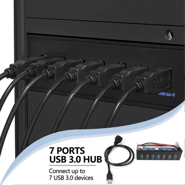 7 Port USB 3.0 Hub 5Gbs 5.25 tums CD-ROM Drive Bay CD ROM Frontpanel för datorchassi+USB 3.0 19-pi