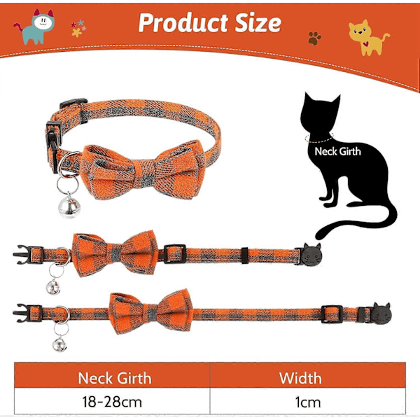 Kattkrage med Fluga och Klocka, Snabbspänne Säkerhetsspänne Kattkrage för Små Katter 3-pack