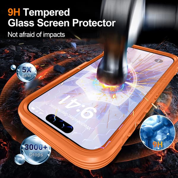 Orange 9H Tempered Glass Shockproof Case Compatible with iPhone 17 - Optimal Protection