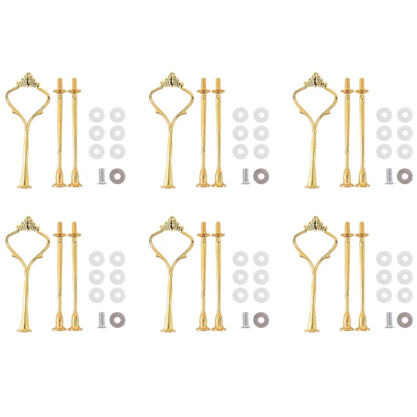 6 Sæt Bakke Hardware til Kage Stativ 3-lags Kage Stativ Montering Hardware Holder til Bryllup og Fest Serveringsbakke (Guld)