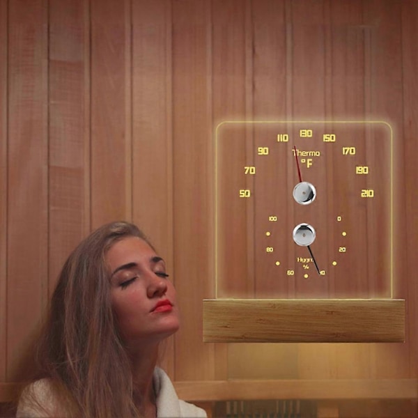Bastutermometer 2 i 1 Fahrenheit Termometer Hygrometer med LED-ljus Bastutillbehör för Bastu