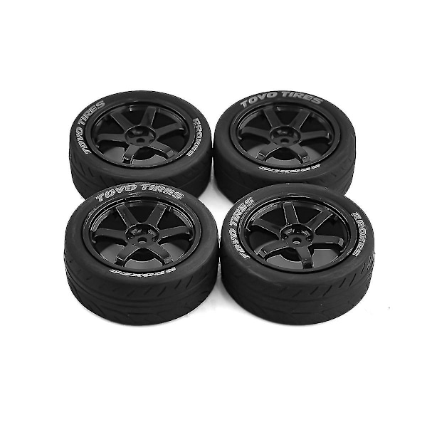 4 stk. 1/10 Rc Racerbil Dæk On Road Touring Drift Bildæk Hjul Til Tt01 Tt02 Ta06 Xv-01 Ptg-2, Sort