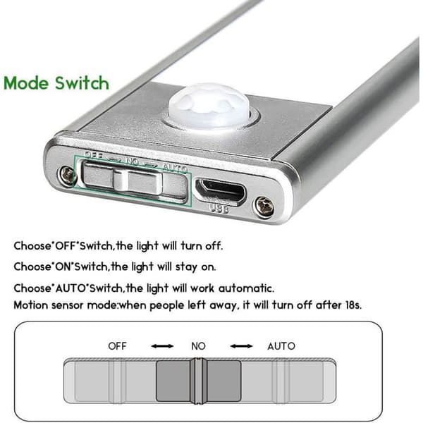 LED skaplys - 20 cm - USB oppladbart - Bevegelsessensor - Bærbart