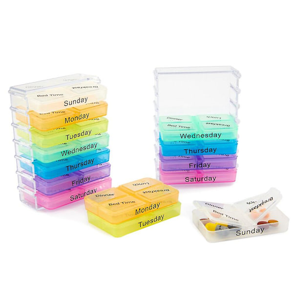 7 Dages Pilleæske Pilleboks Beholder kompatibel til Tabletter Ugentlig Pilleboks Tablet Sorter Medicin Ugentlig Opbevaringsboks Beholder Organizer