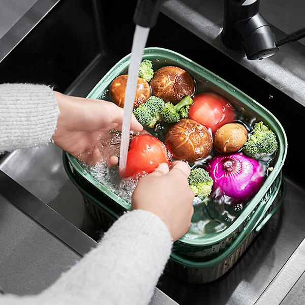 2-i-1 Köksdiskorg för Frukt Grönsak PP Stor Sil Skål Set