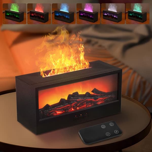 150ML Soverom Luftfukter med LED Peis, 7 Flammerfarger, Eterisk Olje Diffuser for Hjemmet