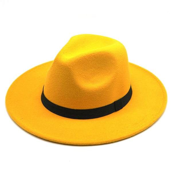 Retro Style Herre Uld Hat Ren Uld I Gul Bred Skygge Uld Filt Hat Til Trend Jazz Hat