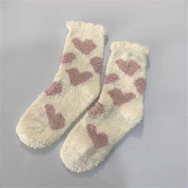 Søte kvinners sokker myke vintersokker korall fløyelsokker pluss fløyelstykke varme hjemmegulvsokker-jbk Peach powder, cream white