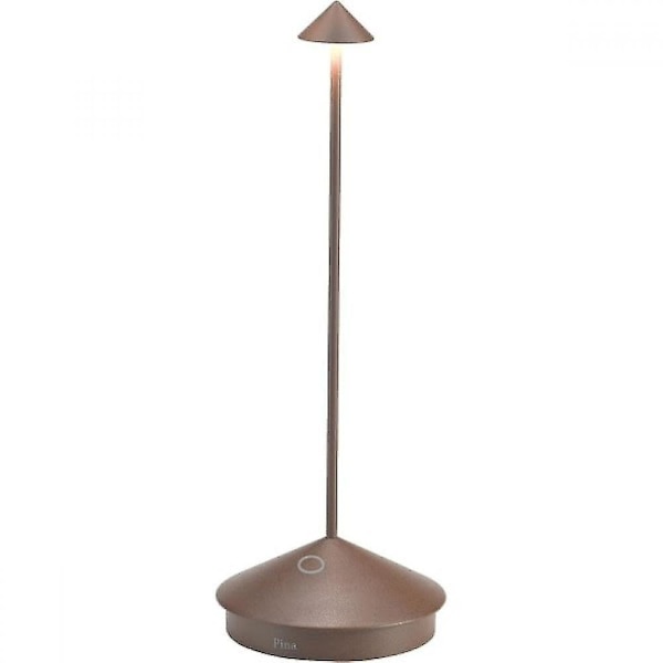 Zafferano Pina Pro - Dimbar LED-bordlampa i aluminium, IP54-skydd, inomhus/utomhusbruk, laddningsbas med stickkontakt, H29cm, EU-kontakt - Corten-WELLNGSAA[PB]