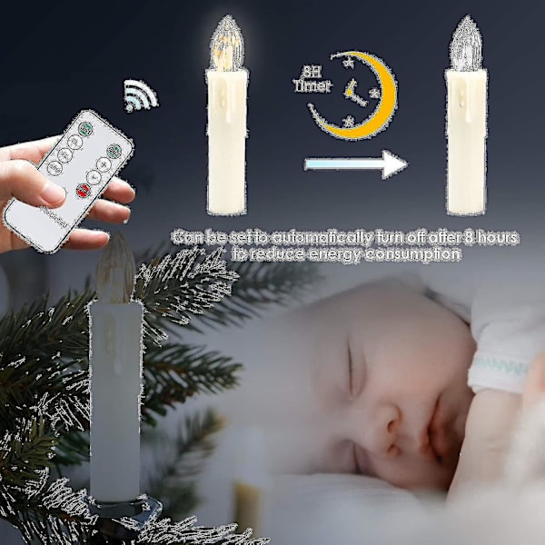 40 kpl LED-joulukynttilät, Langattomat Valkoiset Kuumat Joulukuusen Kynttilät, Kaukosäätimellä Ja Paristoilla, Himmennettävät LED-kynttilät, IP44, Sopii Jouluun
