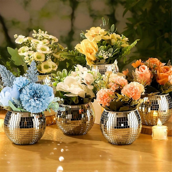6 stk. Diskokule Vase Diskokule Plantekasse for Borddekorasjoner Diskokule Dekor Blomstervase med Speil G