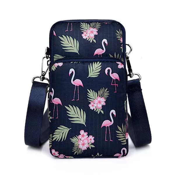 Multifunctional Bag for Large Screen Phone and Accessories with Adjustable Strap Flamingo Pattern