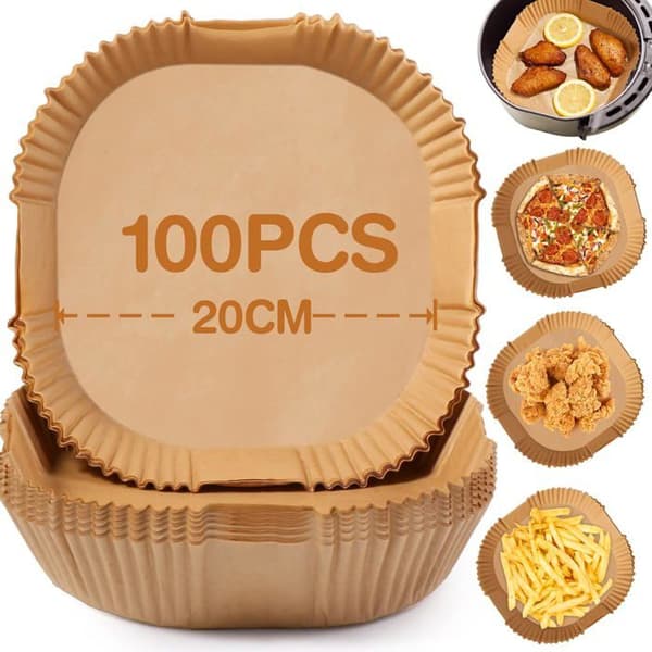 Airfryer bagepapir, 100 stk. 20 cm bagepapir til airfryer, non-stick engangsforingstilbehør