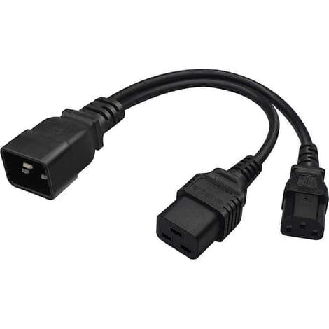 Y-förgreningsströmadapter IEC 320 C20 hane till C13 + C19, strömomvandlingskabel