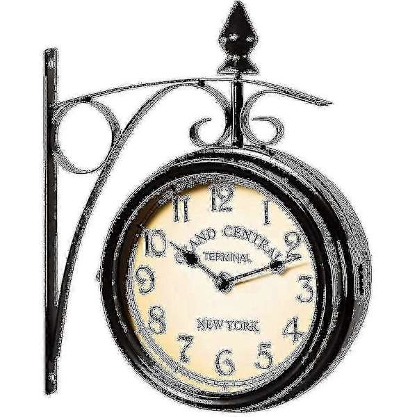 Væg ur smedejern haveur stationsur 2-sidet håndlavet Grand Central Terminal New York - JS
