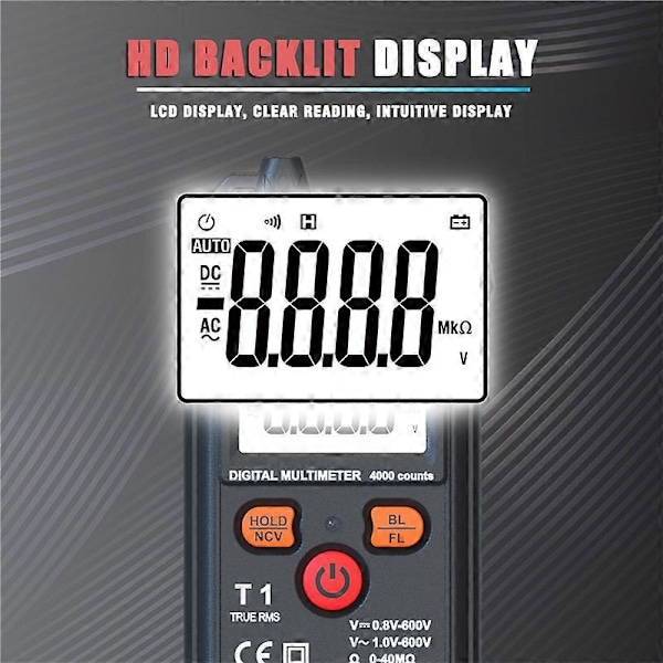 Smart Multimeter Digital 4000 Teller Mini Biltest True RMS NCV 600V AC DC Spenningstester Bærbar Elektrisk Måler