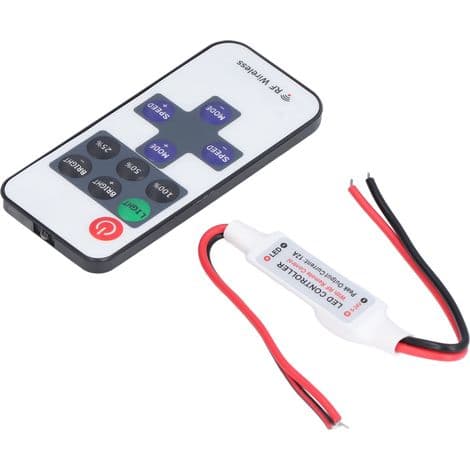 11-tasters trådløs mini LED-dæmper RF-fjernbetjening med interface til røde og sorte ledninger