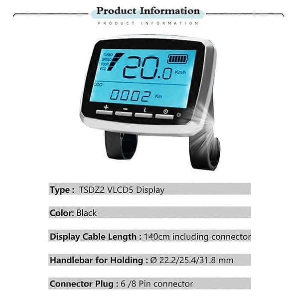 Elektrisk cykel VLCD5 8-pin display med USB-stik til TSDZ2 centermotor tilbehør