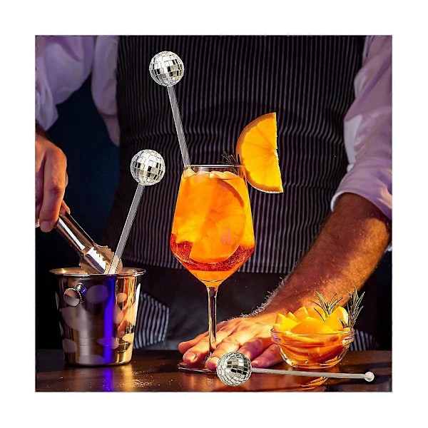 24 stk. Disco Kuler Cocktail Rørepinner Plast Rund Topp Swizzle Sticks Kake Speil Kule Kaffe Bever